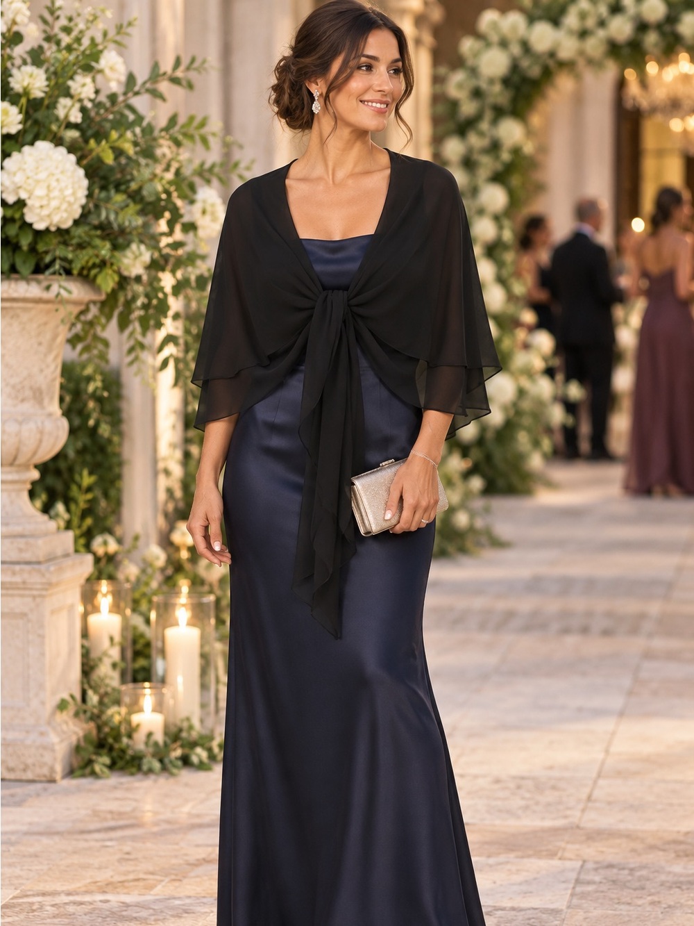 ALEX EVENINGS Women’s Black Double Layer Sheer Chiffon Shawl Wrap Onesize